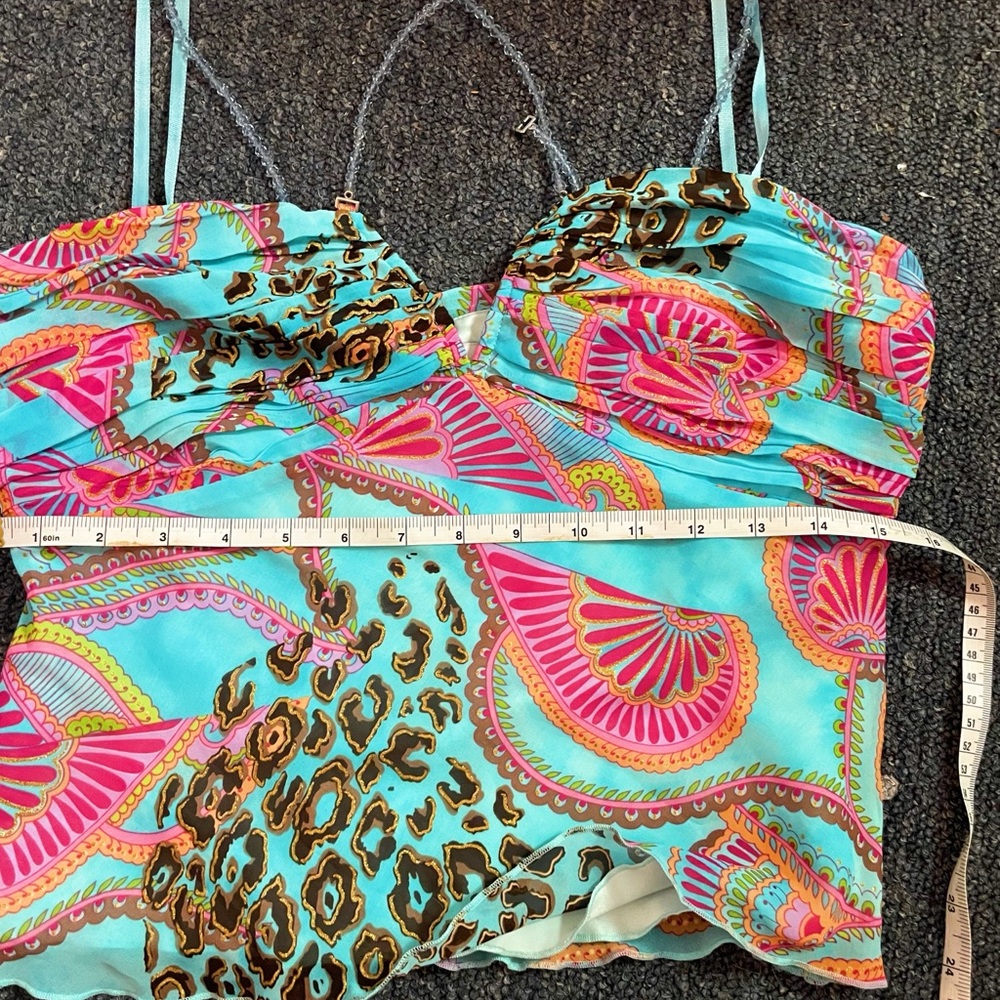 Italian Vibrant Turquoise & Pink Printed Maxi two piece - Picture 4 of 6